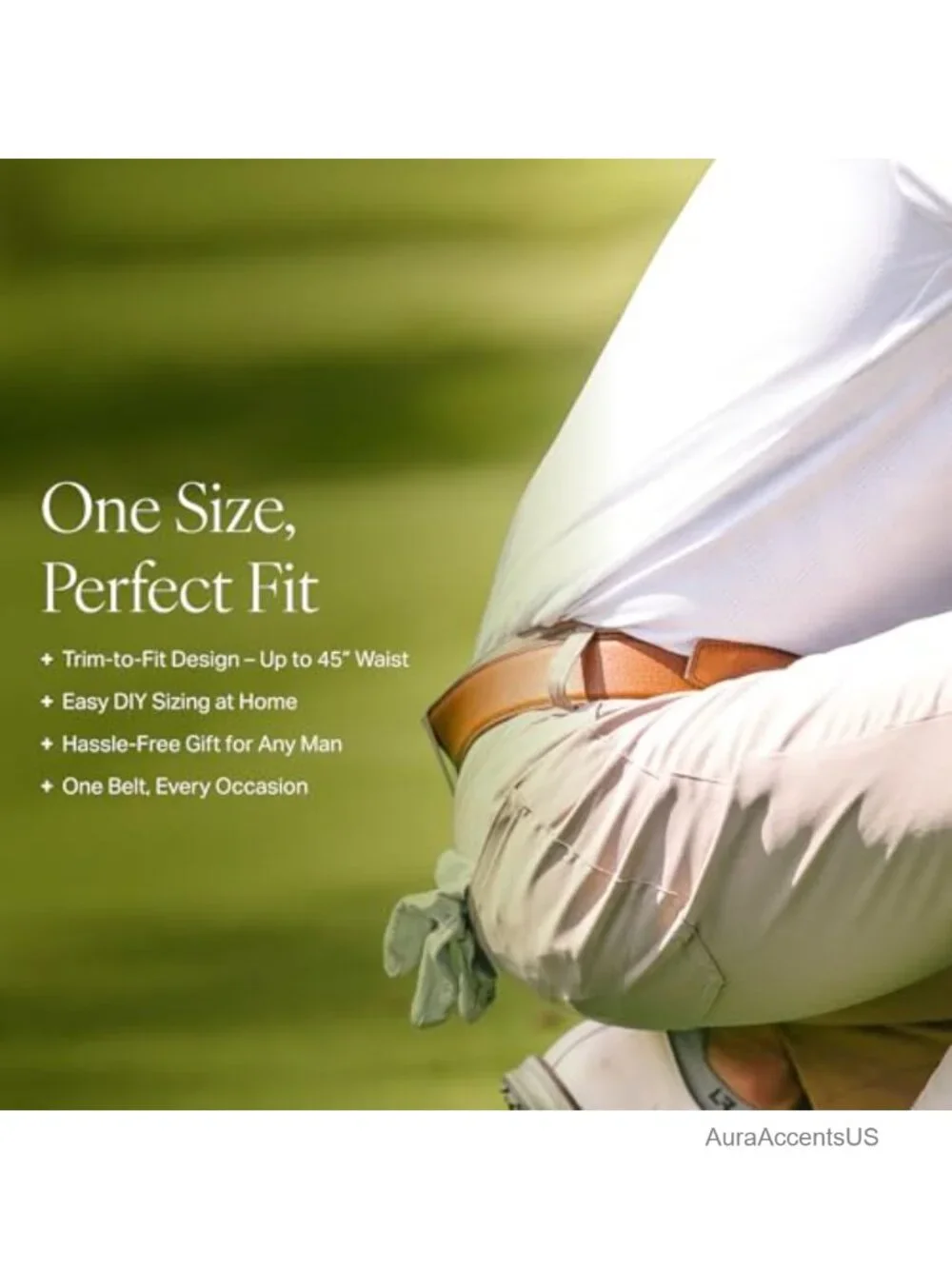 Men's Vegan Leather Ratchet Belt - Adjustable No-Hole, Cut-to-Size for Golf &